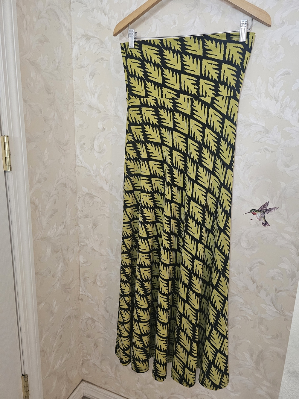 Maxi Skirt Or Dress in Olive Green Leaf Print